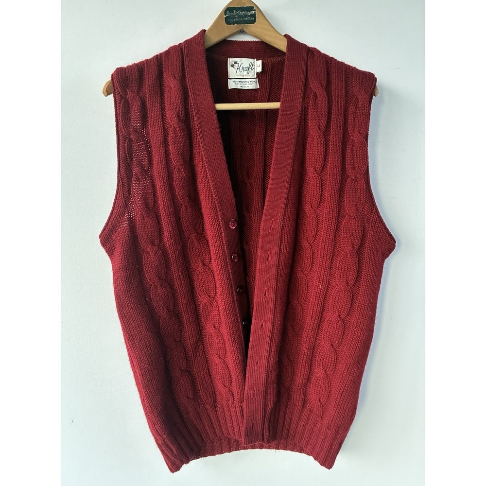 VTG Kraft Knitting Mills 100% Worsted Wool Red Sweater Vest Mens Large